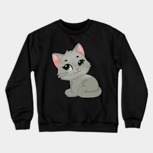 Grey cat with green eyes Crewneck Sweatshirt